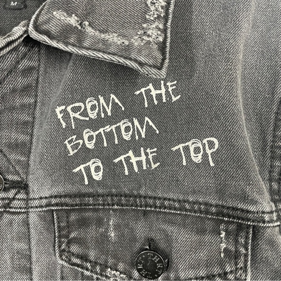 THRT Embroidered and Painted Black Denim Jacket Medium - Picture 7 of 9